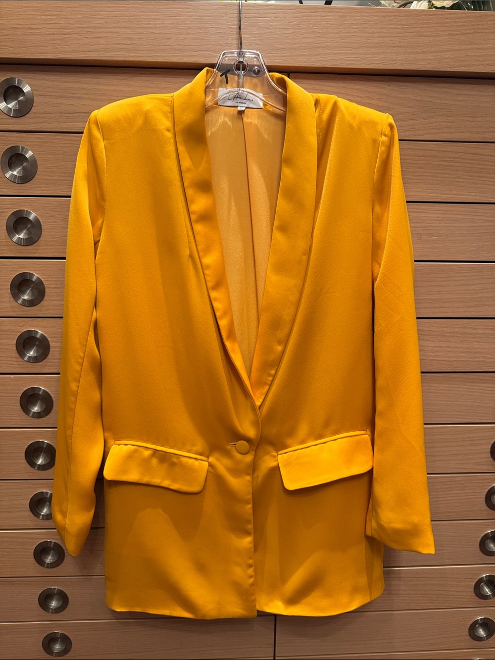 L'Academie Mustard Yellow Single-Button Satin-Trim Blazer